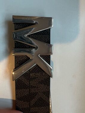 Michael Kors Black Belt with Silver MK Logo Buckle